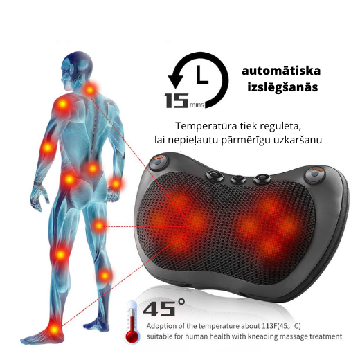 Relaksācijas masāžas spilvens, elektriska sildīšanas, mīcīšanas, shiatsu masāžas ierīce